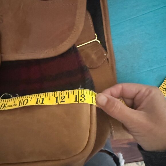 Vintage ORVIS Red Plaid Wool & Brown Leather Men's Crossbody Messenger Bag - Picture 11 of 12